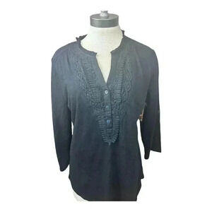 NWT Brit & Bridle Black Long Sleeve Shirt with lace accent size medium